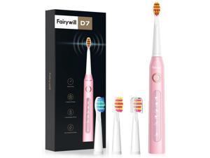 Fairywill electric toothbrush Pink Rechargeable Li-on Battery;2 Hours charging for 30 Days;ipx7 waterproof ;2minutes smart timer