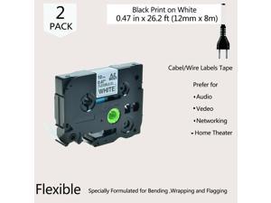 2 PK Black on White Compatible Brother TZeFx231 Tz Tze Fx231 Flexible Label Tape