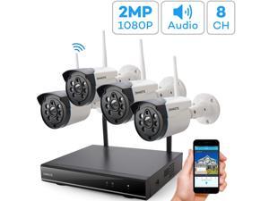 Expandable 8CH, Audio ONWOTE 1080P Wireless WiFi Security Camera System Outdoor, 8 Channel NVR, (4) 1080P 2.0MP IP Security Surveillance Cameras for Home, One-Way Audio, 80ft IR, No Hard Drive Expandable 8CH, Audio ONWOTE 1080P Wireless WiFi Security Camera System Outdoor, 8 Channel NVR, (4) 1080P 2.0MP IP Security Surveillance Cameras for Home, One-Way Audio, 80ft IR, No Hard Drive
