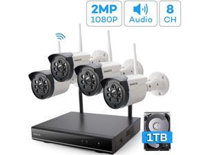 Expandable 8CH, Audio ONWOTE 1080P Wireless WiFi Security Camera System with 1TB Hard Drive, 8 Channel NVR, (4) Outdoor 1080P 2.0MP IP Security Surveillance Cameras for Home, One-Way Audio Expandable 8CH, Audio ONWOTE 1080P Wireless WiFi Security Camera System with 1TB Hard Drive, 8 Channel NVR, (4) Outdoor 1080P 2.0MP IP Security Surveillance Cameras for Home, One-Way Audio