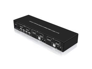 Dual Monitor Displayport Kvm Switch 2 Port With Audio And Microphone, Usb 2.0 Hub, 4K Dp Kvm Switch, Black