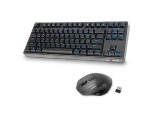 Wireless Keyboard and Mouse Combo, Velocifire KM01 87 Key Brown Switch Wireless Mechanical Keyboard with Ice Blue Backlit, Long Lasting Large Capacity Rechargeable Battery Small Keyboard