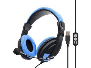 Vcom Usb Headphones With Microphone - Wired Over Ear Stereo Pc Headset With Volume Control & Mute On, Lightweight For Computer Laptop Office School Call Center Skype Conference Online Chat (Blue)