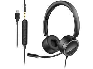 Usb Headset With Microphone Wired Computer Headset 3.5Mm / Usb With Noice Cling Mic For Computer, Laptop, Pc, Cell Phone, Call Center, Skype, Zoom, Webinar