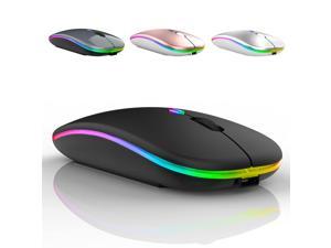 Led Wireless Mouse, Rechargeable Slim Silent Mouse 2.4G Portable Mobile Optical Office Mouse With Usb & Type-C Receiver, 3 Adjustable Dpi For Laptop, Computer, Notebook, Pc, Desktop (Black)