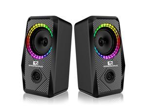 PC Gaming Speakers 16W USB Wired RGB Computer Speakers with Enhanced Stereo 6-Modes Colorful LED Light Dual-Channel Desktop Speakers for Tablet Computer Laptop Smartphones MP4 MP3 8Wx2