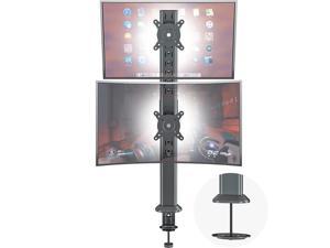 Dual Monitor Articulating Desk Mount Arm Stand - Vertical Stack Screen Supports Two 13 To 34 Inch Computer Monitors With C Clamp