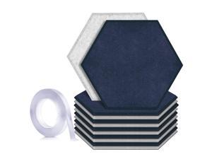 12 Pack Hexagon Acoustic Panels 14"X13"X 0.4" With 16.4Ft X 1Roll Nano Double Sided Tape, Sound Proof Foam Panels With Tapes, Acoustic Treatment For Studio, Home And Office (Grey Blue)