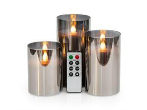 Metallic Mirrored Glass Flicker Led Flameless Candle 3Pack 4 5 6 W Remote
