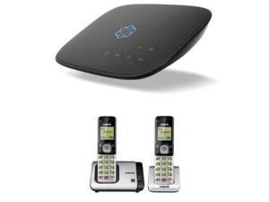 Ooma Telo Home Phone Service with VTech CS6719-2 DECT 6.0 Phone with Caller ID/Call Waiting, Silver/Black with 2 Cordless Handsets