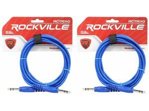 2 Rockville RCTR110BL Blue 10' 1/4'' TRS to 1/4'' TRS Cable 100% Copper