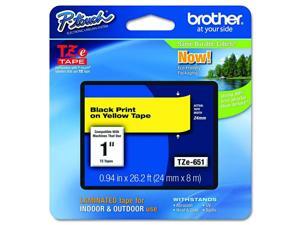 Brother Laminated Tape Black on Yellow, 24mm (TZe651) - Retail Packaging Brother Laminated Tape Black on Yellow, 24mm (TZe651) - Retail Packaging