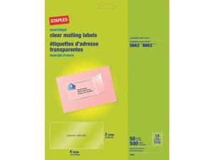 Staples Laser/Inkjet Shipping Labels 2" x 4" Clear 10 Labels/Sheet 573949 Staples Laser/Inkjet Shipping Labels 2" x 4" Clear 10 Labels/Sheet 573949