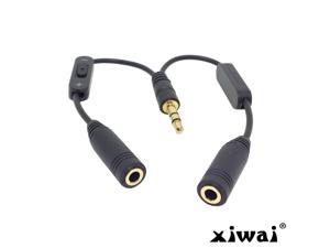 Xiwai Black 3.5mm Stereo Male to Double 3.5mm Female Audio Headphone Y Splitter Cable with Volume Switch