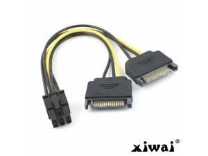 Xiwai Dual two SATA 15 Pin Male M to PCI-e Express Card 6 Pin Female Graphics Video Card Power Cable 15cm