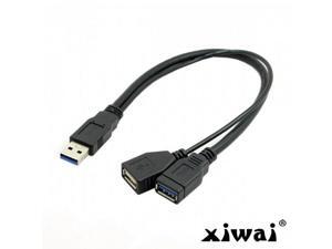 Xiwai Black USB 3.0 Male to Dual USB Female Extra Power Data Y Extension Cable for 2.5" Mobile Hard Disk Xiwai Black USB 3.0 Male to Dual USB Female Extra Power Data Y Extension Cable for 2.5" Mobile Hard Disk