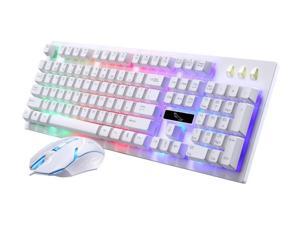 PandaTek Professional Gaming Keyboard and Mouse Combo Wired Multimedia Mechanical Feeling Multi-color LED Suspension Keys - White