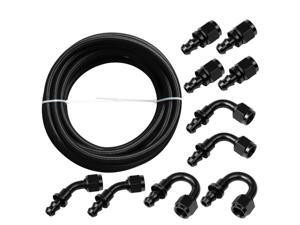 Universal 20ft AN-6 Stainless Steel/Nylon Braided Hose 10pcs Push Lock Hose Ends Kit Black Universal 20ft AN-6 Stainless Steel/Nylon Braided Hose 10pcs Push Lock Hose Ends Kit Black