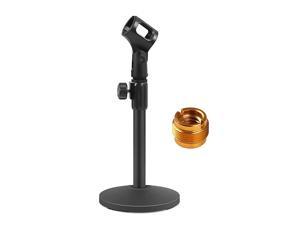 Desktop Microphone Stand, Upgraded Adjustable Table Mic Stand with Mic Clip and 5/8" Male to 3/8" Female Screw for Blue Yeti Snowball Spark & Other Microphone