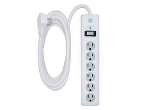 6 Outlet Sur Protector 10 Ft Extension Cord Power Strip 800 Joules Flat Plug TwisttoClose Safety Covers White 14092