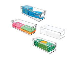 Stackable Plastic Office Storage Organizer Container with Handles for Cabinets Drawers Desks Workspace BPA Free for Pens Pencils Highlighters Tape 10 Long 4 Pack Clear Stackable Plastic Office Storage Organizer Container with Handles for Cabinets Drawers Desks Workspace BPA Free for Pens Pencils Highlighters Tape 10 Long 4 Pack Clear
