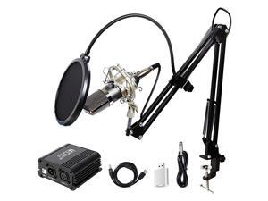 Pro Condenser Microphone XLR to 35mm Podcasting Studio Recording Condenser Microphone Kit Computer Mics with 48V Phantom Power Supply Black Pro Condenser Microphone XLR to 35mm Podcasting Studio Recording Condenser Microphone Kit Computer Mics with 48V Phantom Power Supply Black