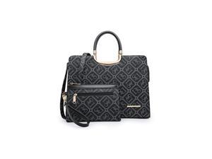Fashion Handbag Shoulder Bag Hinged Top Handle Tote Satchel Purse Work Bag with Matching Wallet 7ds Monogrammed Black Wallet Set