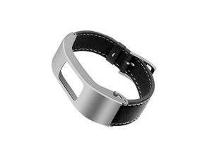 Compatible with Garmin Vivofit 4 Bands Replacement Leather Strap with Silver Stainless Steel Hardware Black