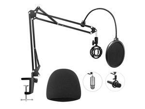Heavy Duty Microphone Stand with Mic Windscreen and Dual Layered Mic Pop Filter, Adjustable Microphone Suspension Boom Scissor with Shock Mount Mic Clip Holder (Black) Heavy Duty Microphone Stand with Mic Windscreen and Dual Layered Mic Pop Filter, Adjustable Microphone Suspension Boom Scissor with Shock Mount Mic Clip Holder (Black)