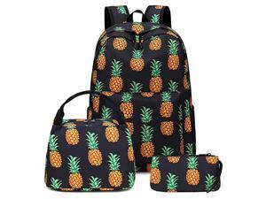 Backpack School Grils Bookbag Schoolbag with Lunch tote and Pencilcase for Kids backpack set Black