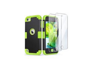 CheerShare iPod Touch 7 Case 2019 iPod Touch 7th 6th 5th Generation Case 3 in 1 Hard PC Case Silicone Shockproof Heavy Duty High Impact Armor Hard Case for Apple iPod Touch 6 Case Black+Green 