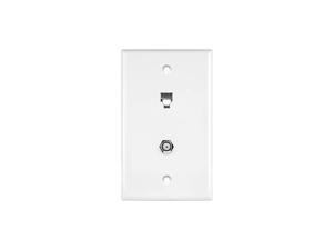 Combination Coaxial TV Cable / RJ11 Telephone Jack Wall Plate, F-Type F81 Connector, 6-Position 4-Conductor (2-Line Support), 1-Gang 4.50" x 2.76", 6641-W-10PCS, White (10 Pack) Combination Coaxial TV Cable / RJ11 Telephone Jack Wall Plate, F-Type F81 Connector, 6-Position 4-Conductor (2-Line Support), 1-Gang 4.50" x 2.76", 6641-W-10PCS, White (10 Pack)