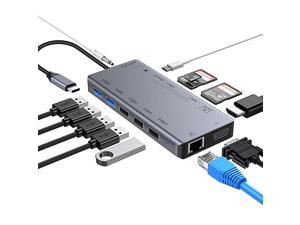 USB C Hub 13in1 Laptop Docking Station Dual Display Type C Adapter with HDMI VGA Ethernet PD30 2 SD Ports TF Card Reader 35mm Audio 5USB Ports USB C Docking Compatible for MacBook USB C Hub 13in1 Laptop Docking Station Dual Display Type C Adapter with HDMI VGA Ethernet PD30 2 SD Ports TF Card Reader 35mm Audio 5USB Ports USB C Docking Compatible for MacBook