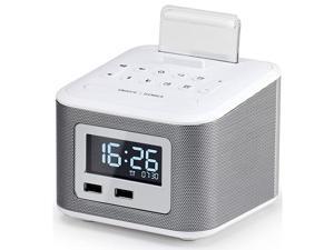 Clock RadioWireless Bluetooth SpeakerDigital Clock USB Charger for Bedroom with FM Radio2 USB Charging PortAUXin and Cell Phone StandSnoozeDimmerBattery Backup FunctionWhite Clock RadioWireless Bluetooth SpeakerDigital Clock USB Charger for Bedroom with FM Radio2 USB Charging PortAUXin and Cell Phone StandSnoozeDimmerBattery Backup FunctionWhite