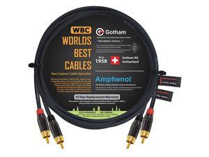 Foot RCA Cable Pair - Gotham GAC-4/1 (Black) Star-Quad Audio Interconnect Cable with Amphenol ACPL Black Chrome Body, Gold Plated RCA Connectors - Directional Foot RCA Cable Pair - Gotham GAC-4/1 (Black) Star-Quad Audio Interconnect Cable with Amphenol ACPL Black Chrome Body, Gold Plated RCA Connectors - Directional
