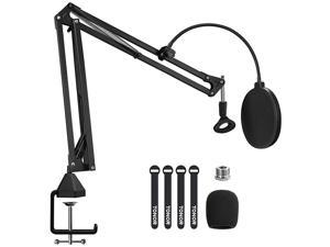 Microphone Arm Stand  Adjustable Suspension Boom Scissor Mic Stand with Pop Filter 38quot to 58quot Adapter Mic Clip Upgraded Heavy Duty Clamp for Blue Yeti Nano Snowball Ice and Other MicsT20