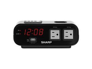 Digital Alarm Clock with 2X Power Outlets with Surge Protect and Rapid Charge USB Port Grey Outlets Digital Alarm Clock with 2X Power Outlets with Surge Protect and Rapid Charge USB Port Grey Outlets