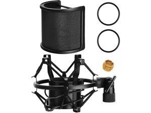 AT2020 Microphone Shock Mount with Pop Filter,  Universal Shock Mount for 46mm-53mm Diameter Mic compatible for AT2020 Anti-Vibration Suspension Microphone Shock Mount Bonus Screw Adapter