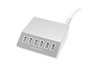 Premium 60 Watt 12 Amp 6Port Aluminum FamilySized Desktop USB Rapid Charger Smart USB Charger with Auto Detect Technology Silver AXFLCH Premium 60 Watt 12 Amp 6Port Aluminum FamilySized Desktop USB Rapid Charger Smart USB Charger with Auto Detect Technology Silver AXFLCH