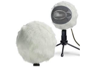 Furry Windscreen Muff - Customized Pop Filter for Microphone, Deadcat Windshield Wind Cover for Improve Blue Snowball iCE Mic Audio Quality (White)