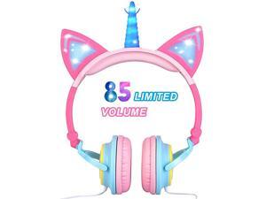 Unicorn Kids Headphones for Girls Boys Cat Ear LED Headphones Light Up Wired Adjustable Foldable 85dB Volume Limited OnOverEar Headphone for Game Travel Headset School Birthday Gift Pink Unicorn Kids Headphones for Girls Boys Cat Ear LED Headphones Light Up Wired Adjustable Foldable 85dB Volume Limited OnOverEar Headphone for Game Travel Headset School Birthday Gift Pink