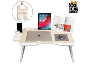 Mega Table [XXL Extra Large - Premium Build] Folding Bed Desk, Lap Desk & Laptop Table | Drawer, Book Stand, Lots of Leg Space (White Oak)