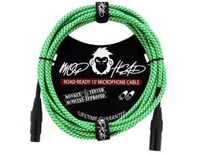 15 Foot Double Insulated and Road Ready Braided XLR Male to XLR Female Microphone Cable Green and White 15 Foot Double Insulated and Road Ready Braided XLR Male to XLR Female Microphone Cable Green and White