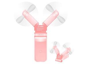 Portable Mini Air Cooling Fan 500Mah USB Charged Durable Light Weight Double Fan Heads Ideal for at Home Office Travel Hiking Running Sports and Other Outdoor Summer Activities Pink