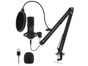 Professional Condensor Microphone Kit Zero Latency 192KHZ/24Bit Plug & Play PC Streaming Mic Studio Cardioid Mic for Recording Gaming Podcasting USB Microphone for Computer 