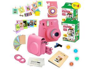 Instax Mini 9 Camera + Fuji INSTAX Instant Film (40 Sheets) + 14 PC Instax Accessories kit Bundle, Includes; Instax Case + Album + Frames & Stickers + Lens Filters + More (Flamingo Pink)