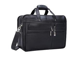Men's Solid Full Grain Cowhide Leather Large 17 Inch Laptop Briefcase Messenger Bag Tote with YKK Zippers (Black -Calfskin Leather) Men's Solid Full Grain Cowhide Leather Large 17 Inch Laptop Briefcase Messenger Bag Tote with YKK Zippers (Black -Calfskin Leather)
