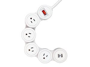 Surge Protector Strip 4X 3Pin Grounded Outlets 2X USB Ports 31A Combined Finish 6ft Power Cord 78317 White Flexigon