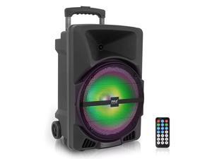 Portable PA Speaker System -1200W High Powered Bluetooth Compatible Indoor and Outdoor DJ Sound Stereo Loudspeaker wITH USB SD MP3 AUX 3.5mm Input, Flashing Party Light & FM Radio -PPHP1544B