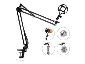 Adjustable Microphone Suspension Boom Scissor Arm Stand with Shock Mount Mic Clip Holder 38 to 58 Screw Adapter for Blue Yeti Snowball Other Microphones stand with adapter